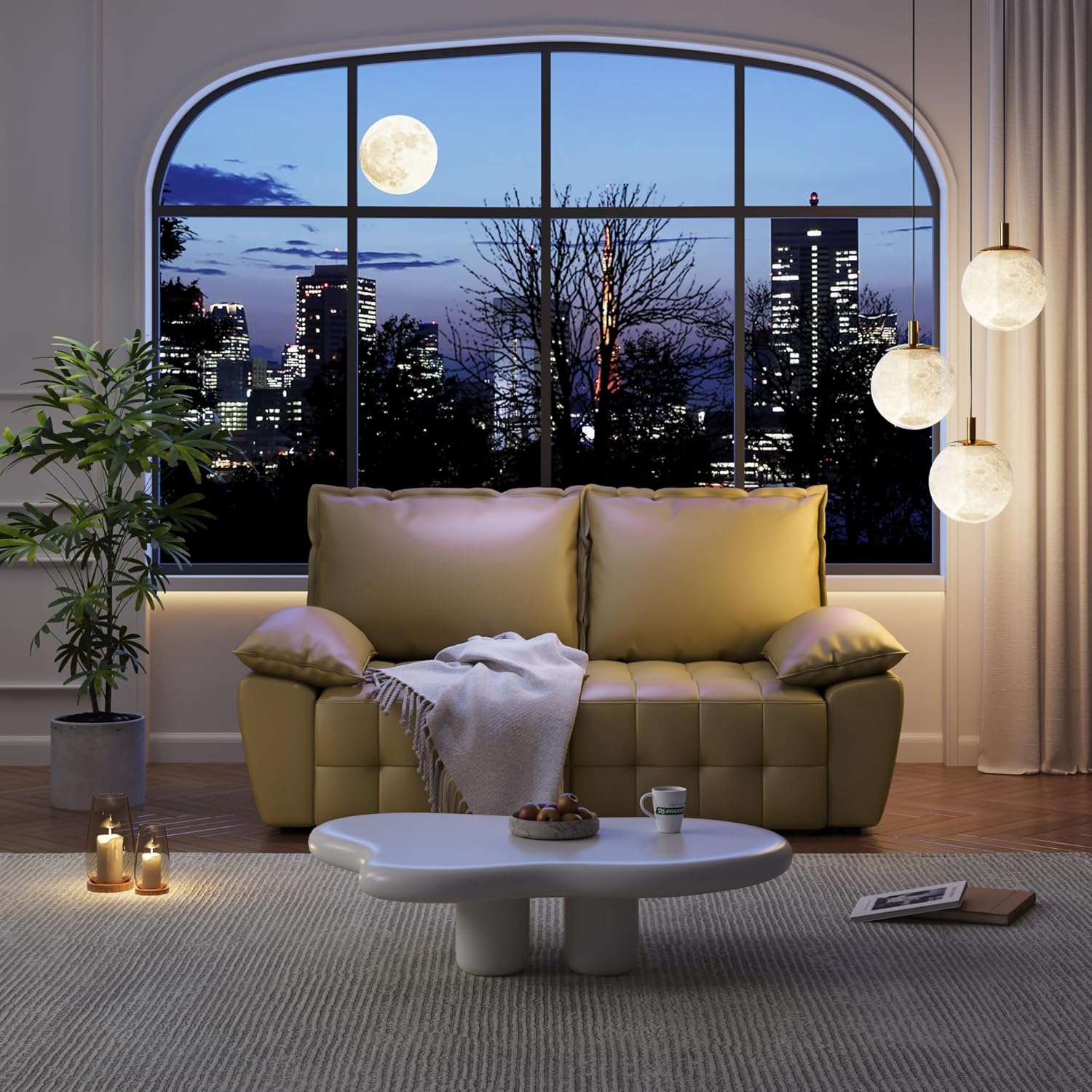 Modular Convertible Sofa with Chaise Living Room Couch Sectional, Polyurethane, loveseat Mustard Gold · v3