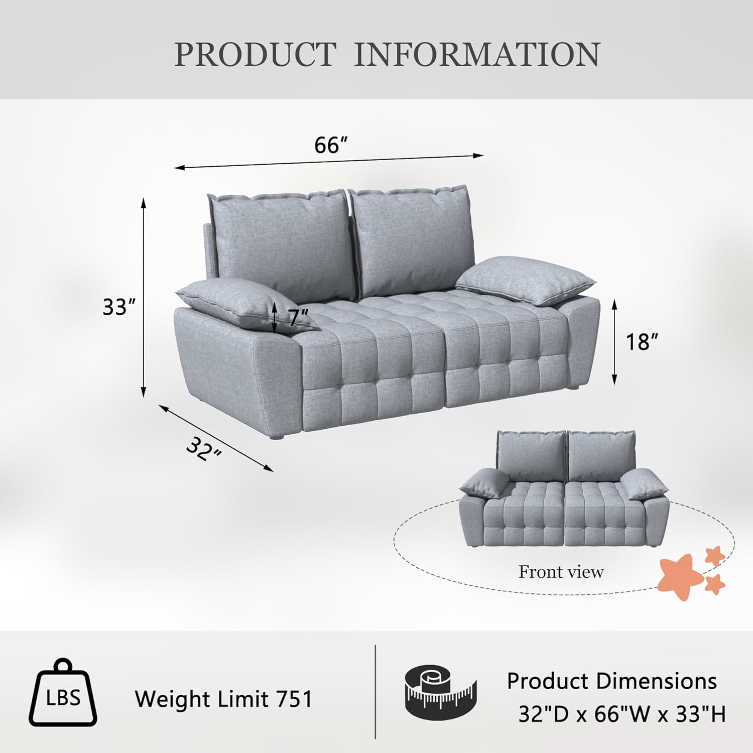 Sofá modular convertible con diván, sofá de sala de estar, seccional, tela, sofá de dos plazas, gris