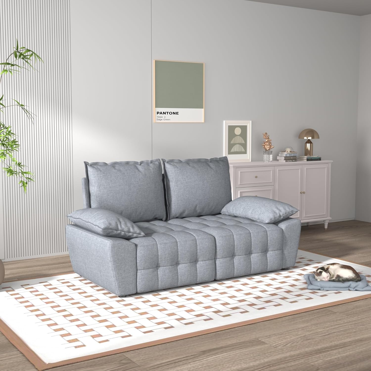 Sofá modular convertible con diván, sofá de sala de estar, seccional, tela, sofá de dos plazas, gris