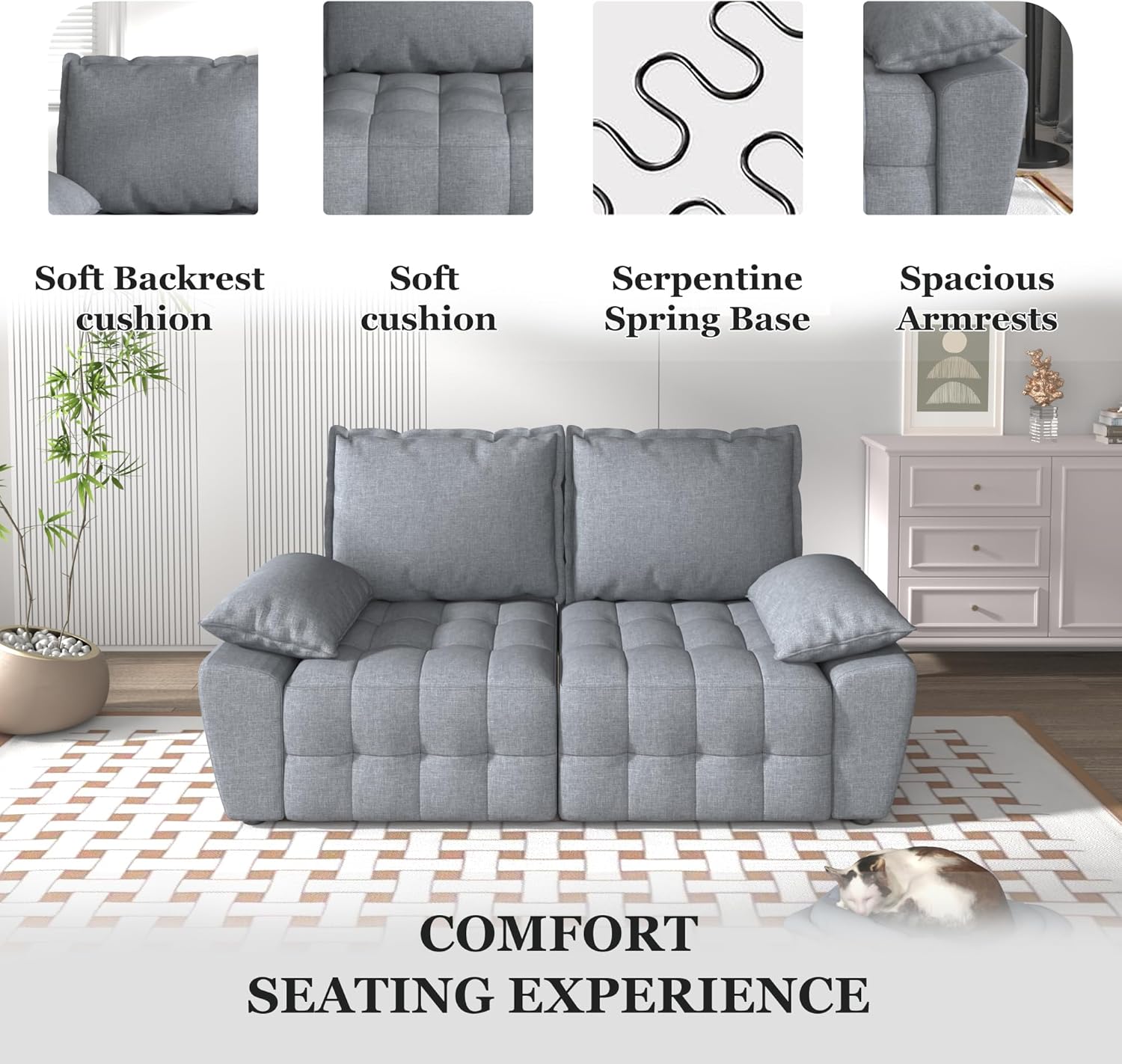 Sofá modular convertible con diván, sofá de sala de estar, seccional, tela, sofá de dos plazas, gris