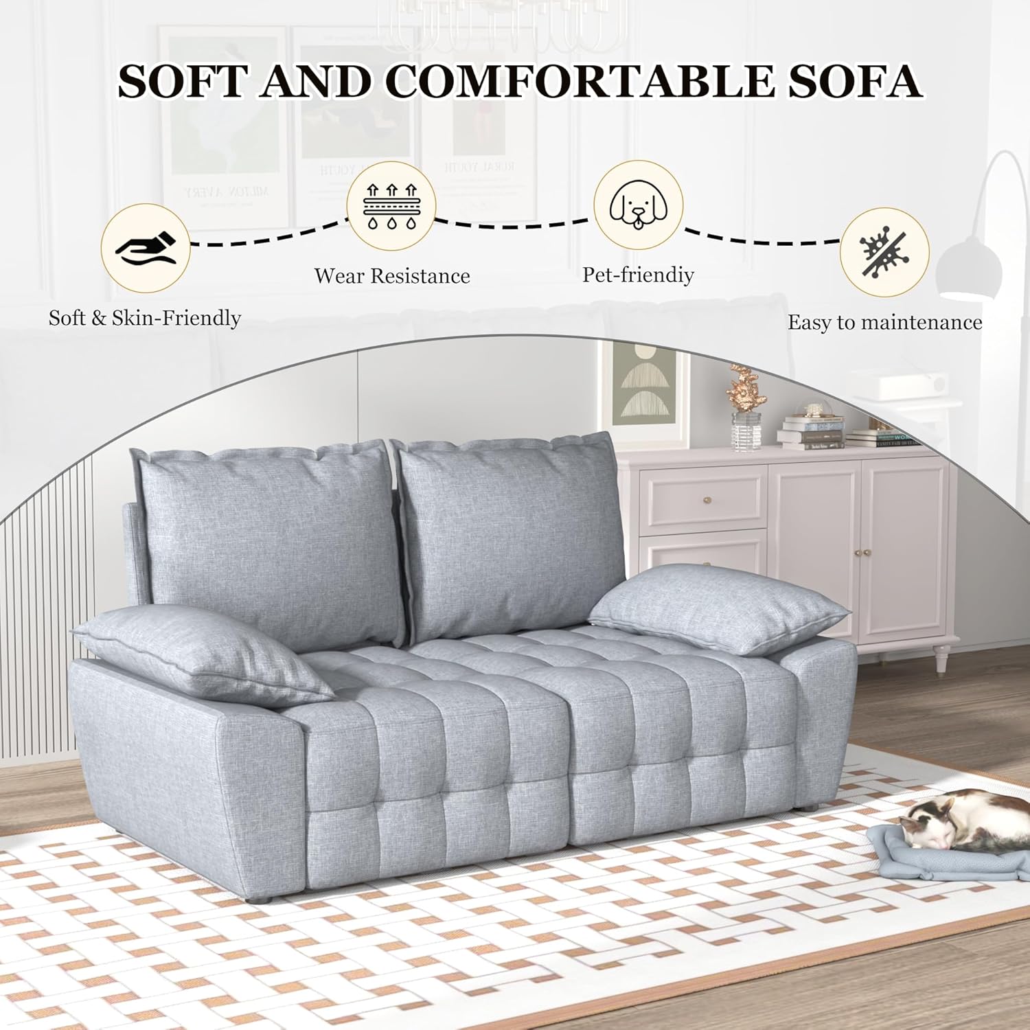 Sofá modular convertible con diván, sofá de sala de estar, seccional, tela, sofá de dos plazas, gris