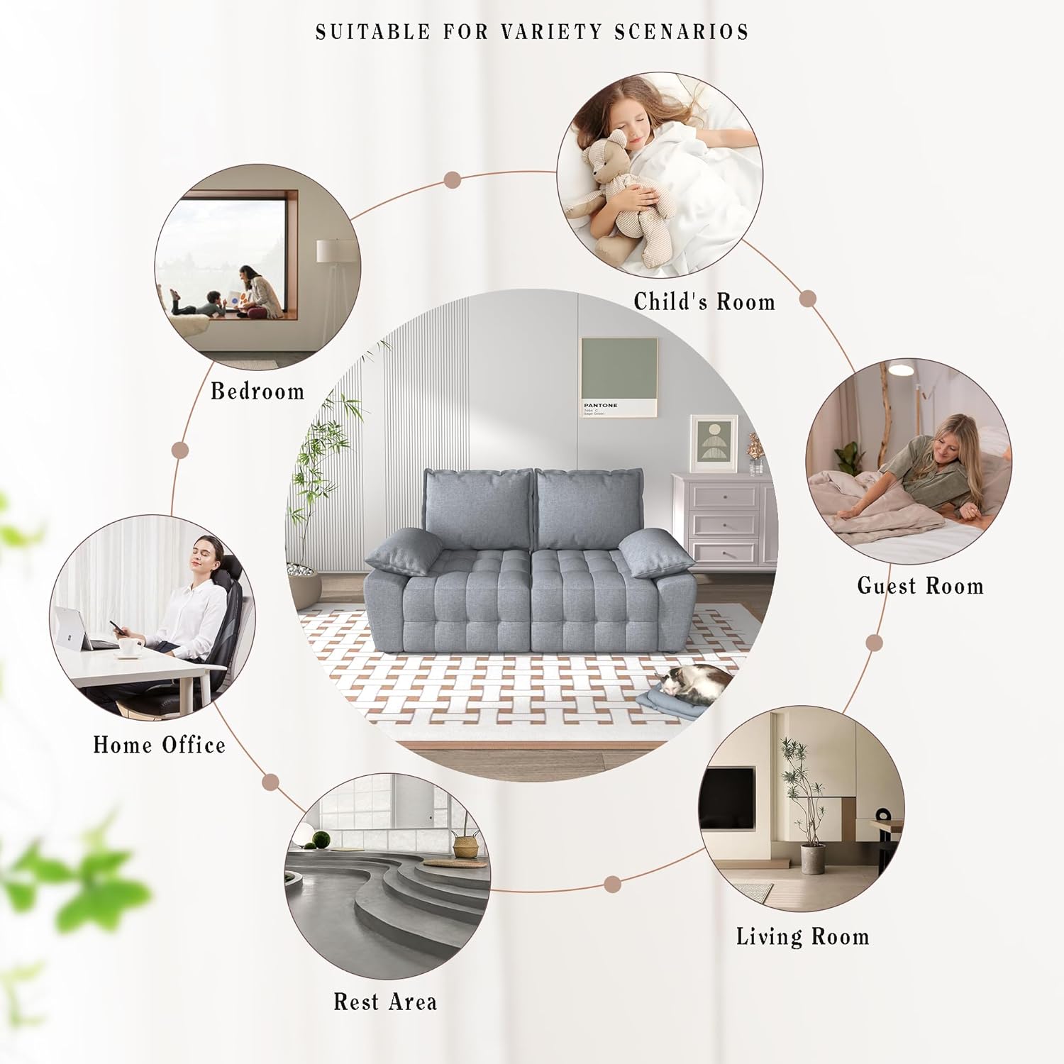 Sofá modular convertible con diván, sofá de sala de estar, seccional, tela, sofá de dos plazas, gris