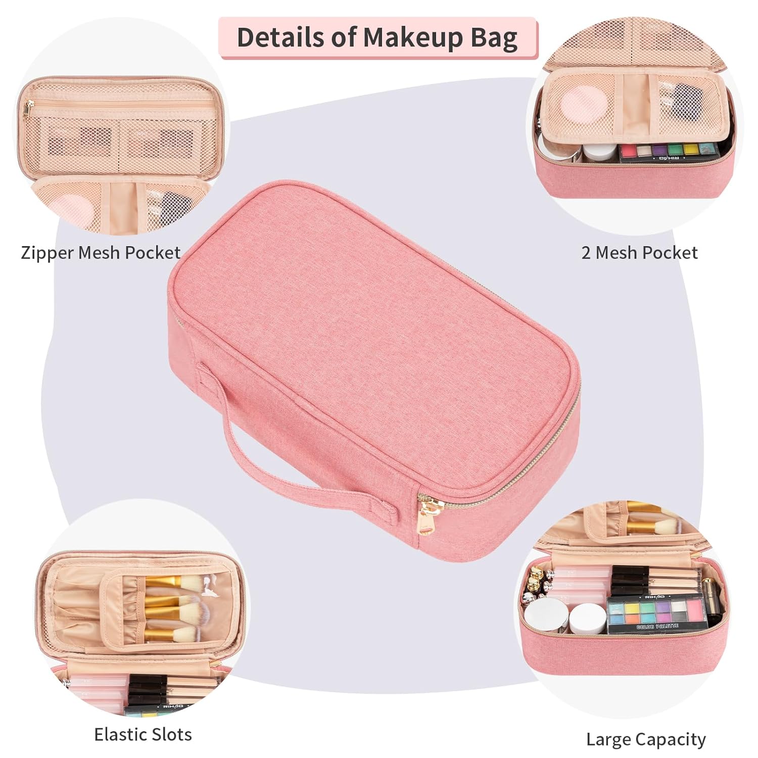 OCHEAL Small Cosmetic Bag,Portable Cute Travel Makeup Bag for Women and Girls Makeup Brush Organizer Cosmetics Pouch Bags-Pink