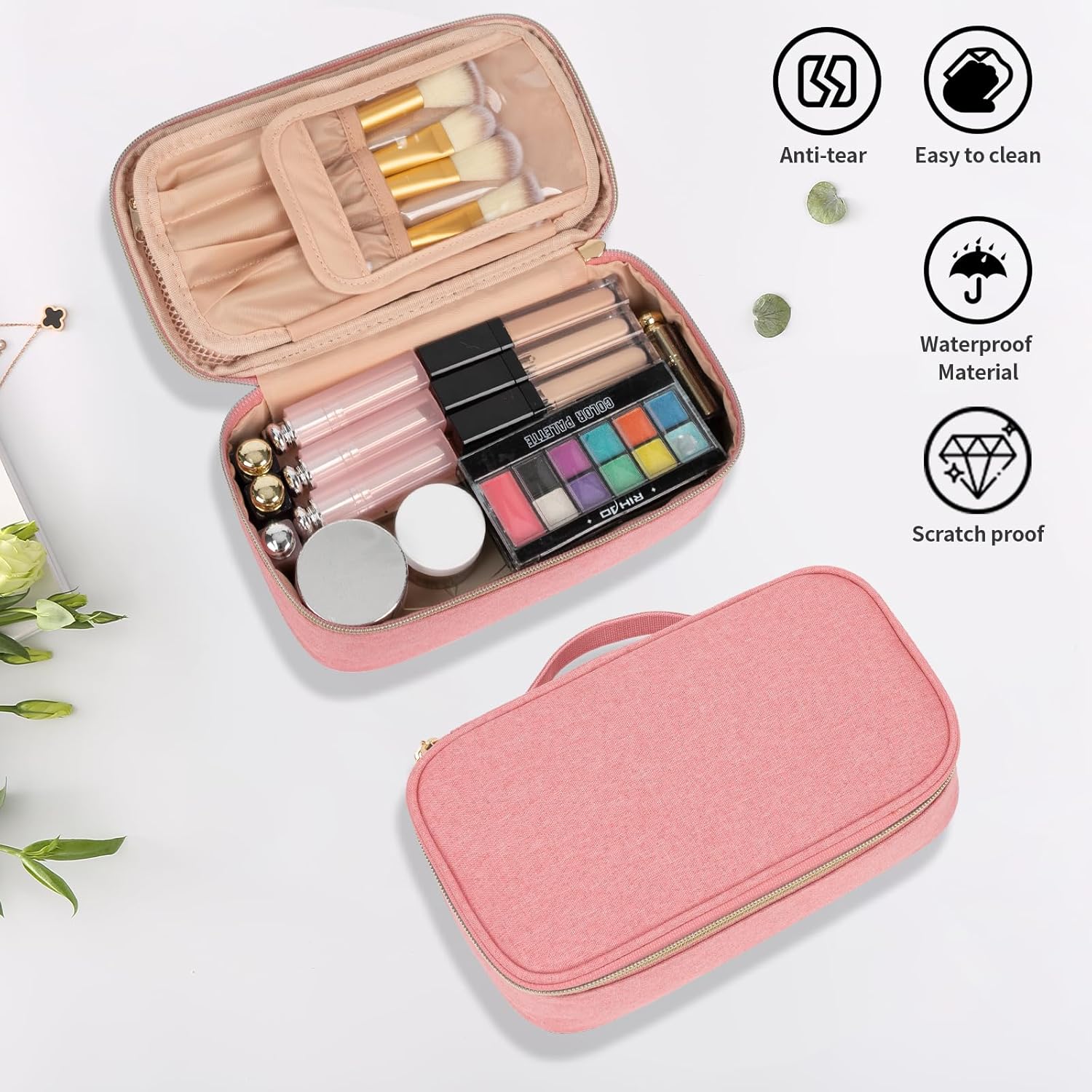 OCHEAL Small Cosmetic Bag,Portable Cute Travel Makeup Bag for Women and Girls Makeup Brush Organizer Cosmetics Pouch Bags-Pink
