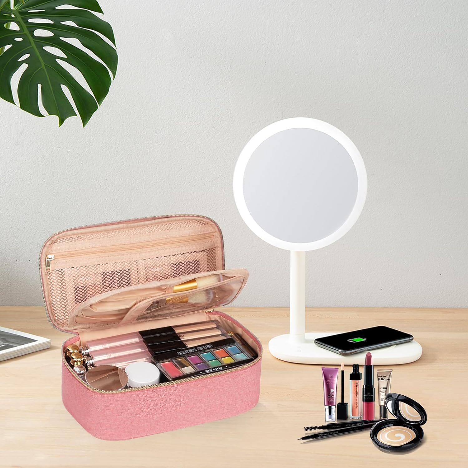 OCHEAL Small Cosmetic Bag,Portable Cute Travel Makeup Bag for Women and Girls Makeup Brush Organizer Cosmetics Pouch Bags-Pink