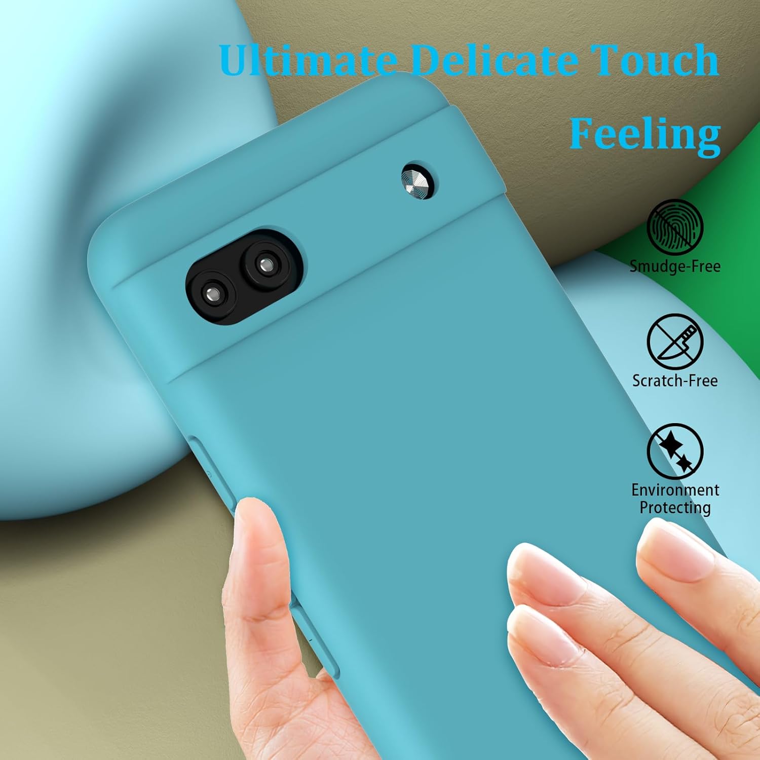 Étui pour téléphone portable Google Pixel 7a 5G, bleu glacier avec lot de 3 films de protection d'écran en verre trempé, silicone liquide souple TPU, coque de protection intégrale