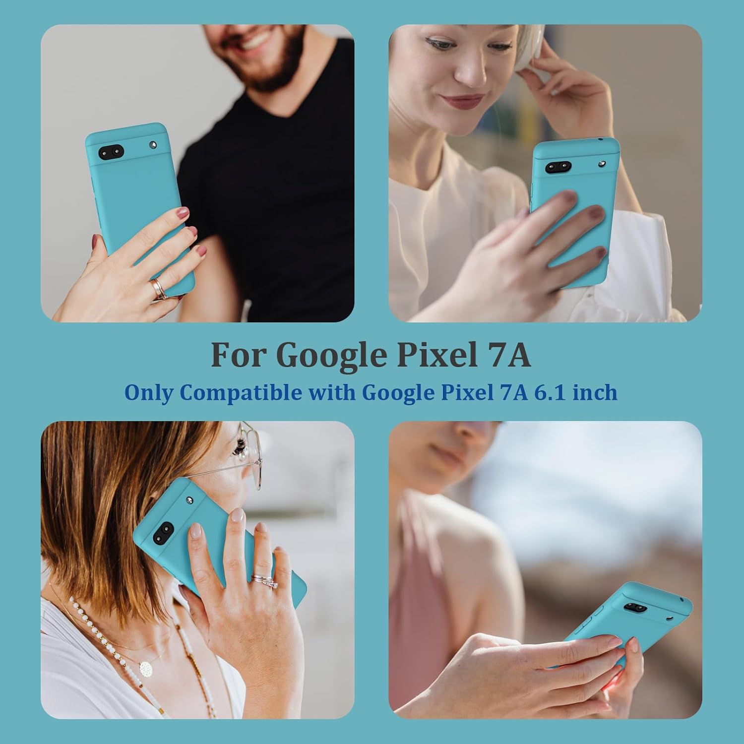 Étui pour téléphone portable Google Pixel 7a 5G, bleu glacier avec lot de 3 films de protection d'écran en verre trempé, silicone liquide souple TPU, coque de protection intégrale