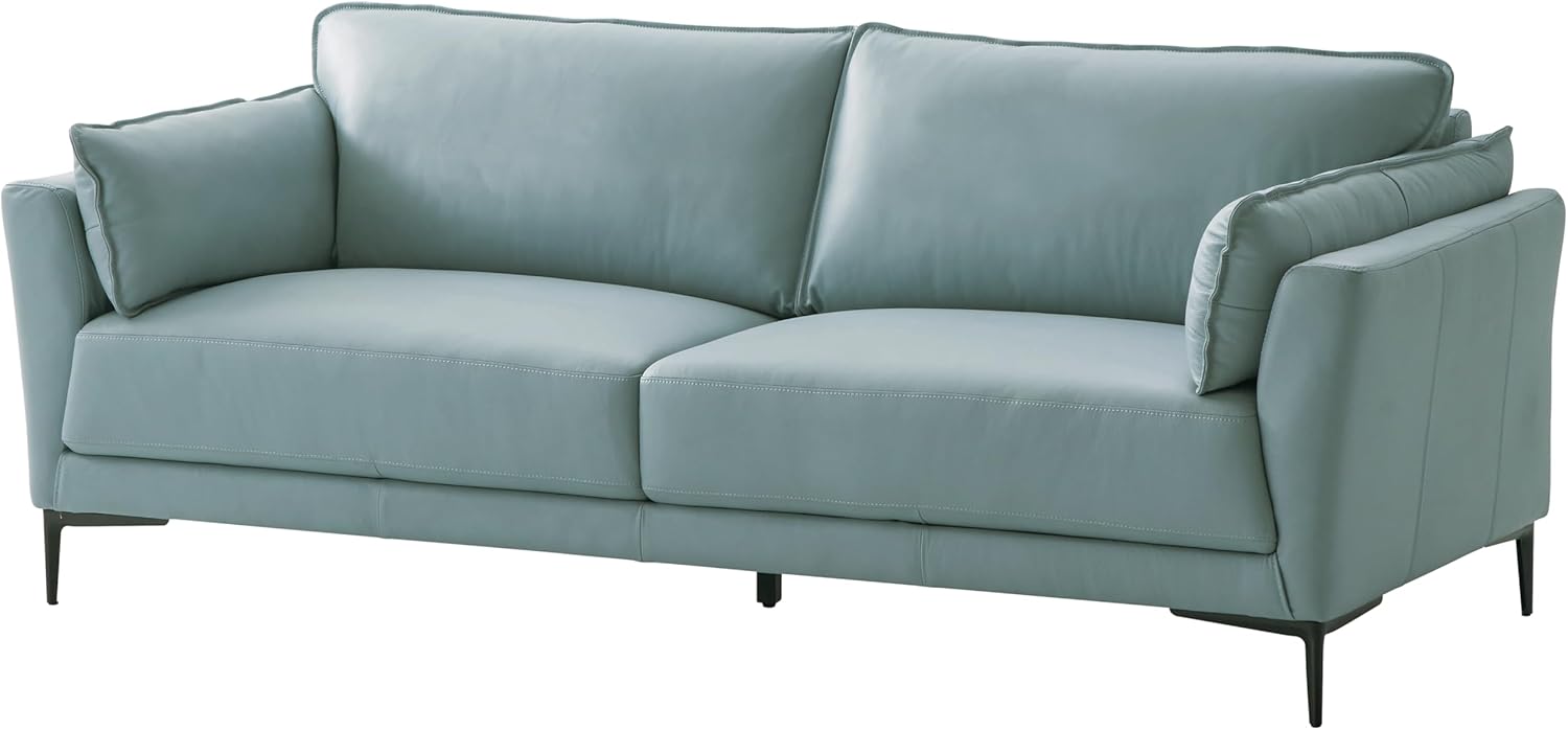 Acme Mesut Leather Upholstered Sofa in Light Blue and Black · v2