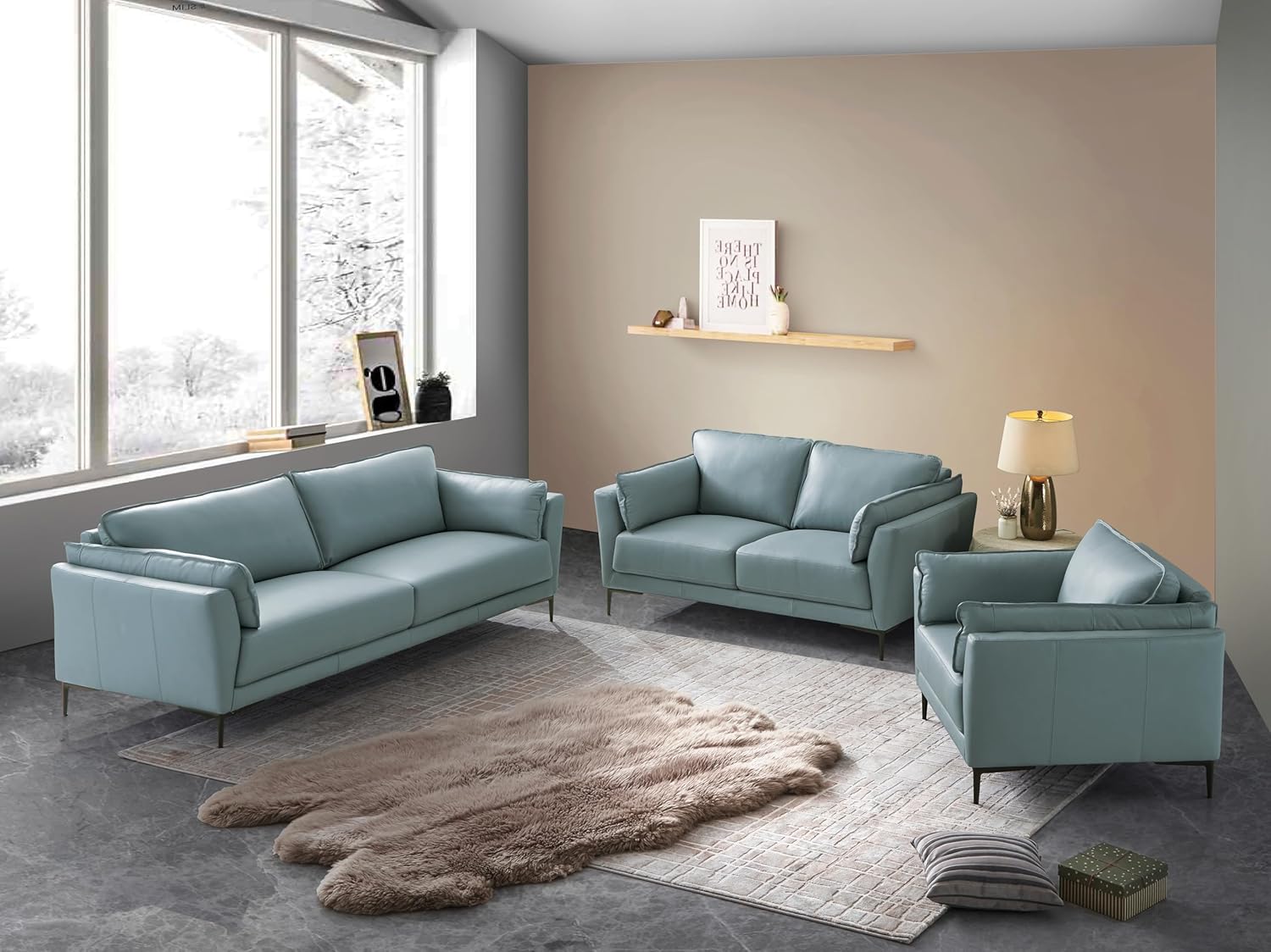 Acme Mesut Leather Upholstered Sofa in Light Blue and Black · v2