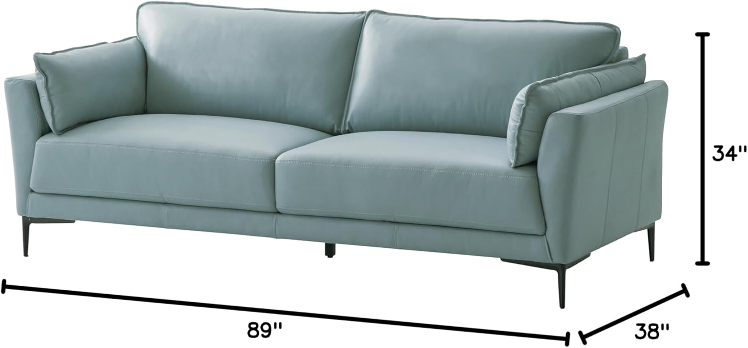 Acme Mesut Leather Upholstered Sofa in Light Blue and Black · v2