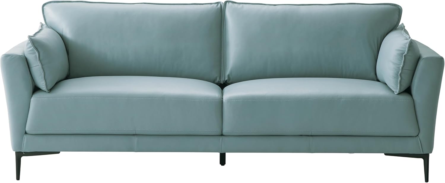 Acme Mesut Leather Upholstered Sofa in Light Blue and Black · v2
