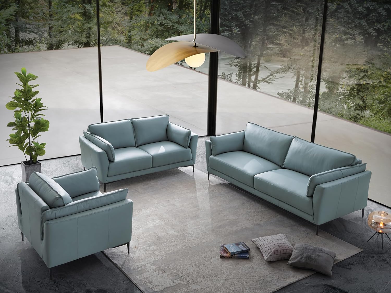 Acme Mesut Leather Upholstered Sofa in Light Blue and Black · v2