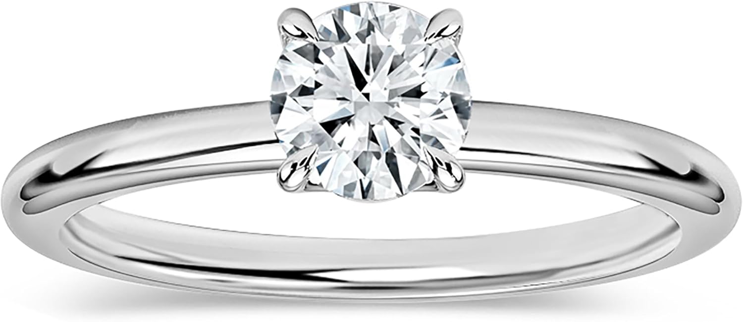 Round Moissanite or Lab Grown White Diamond Classic Solitaire Engagement Ring for Women in 925 Sterling Silver · v2