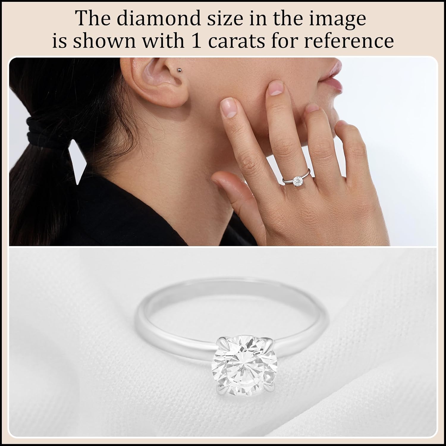 925 Ayar Gümüş Kadınlar için Yuvarlak Moissanite veya Laboratuvarda Yetiştirilmiş Beyaz Pırlanta Klasik Tektaş Nişan Yüzüğü