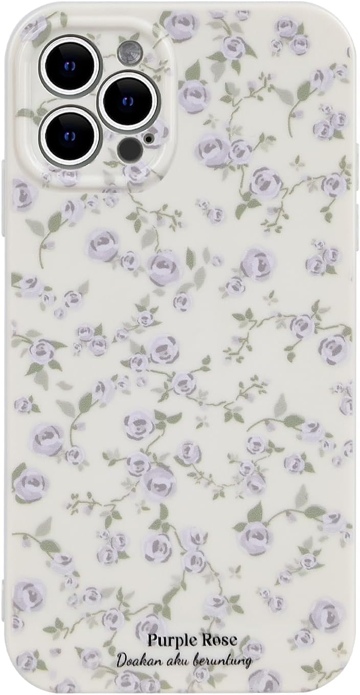 Ownest Compatible with iPhone 14 Pro Case Vintage Floral Rose Pattern Cute Design for Women Girls Fashion Slim Soft Flexible TPU Rubber for iPhone 14 Pro-White
