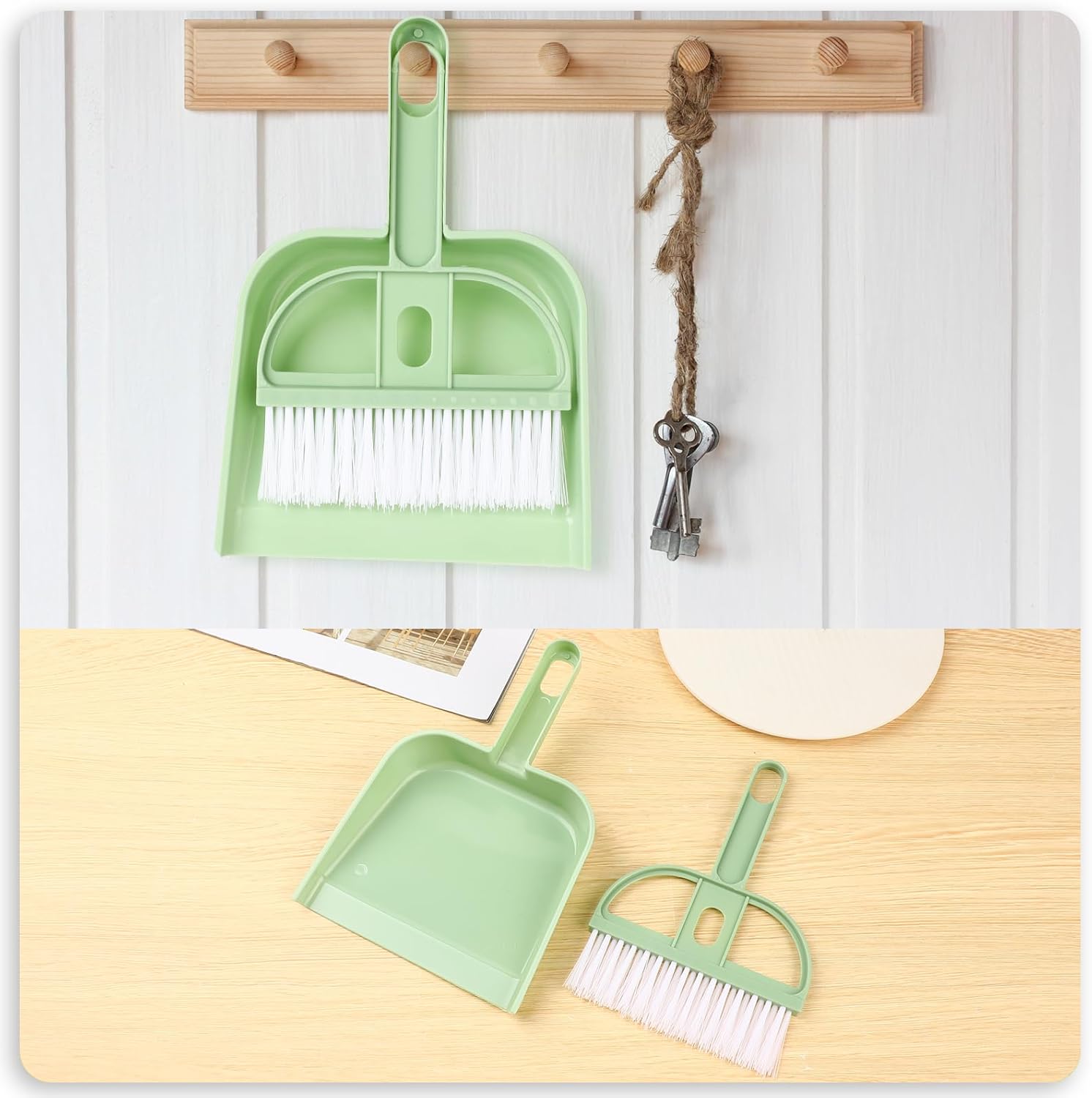 WLLHYF Mini Broom and Dustpan Set Portable Small Cleaning Broom and Dustpan Set for Home Hangable Whisk Broom Hand Dustpan and Brush Set for Table Desk Key Board Office Daily Cleaning Necessity