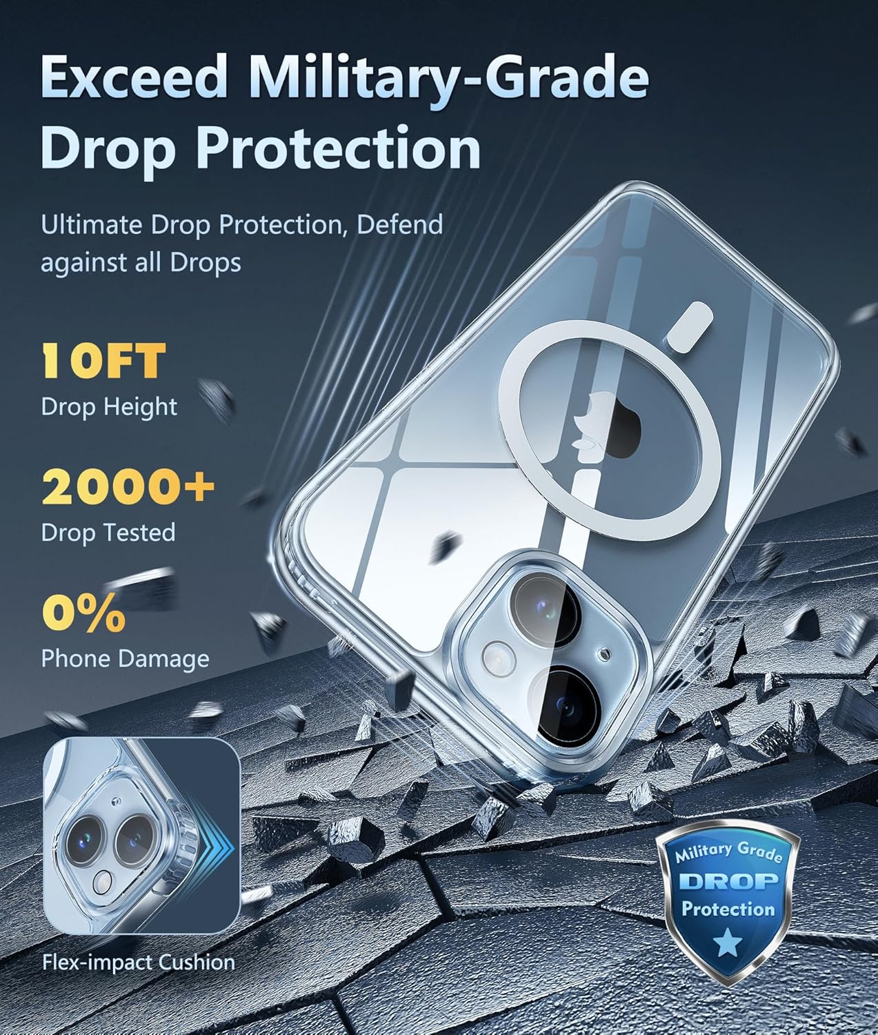 FNTCASE for iPhone 15-Plus Phone Case: Clear Case Military Grade Shockproof Protective Magnetic Cell Phone Cover, Anti Yellowing Scratch-Resistant Drop Proof Phonecase for iPhone 15-Plus 5G 6.7 inch