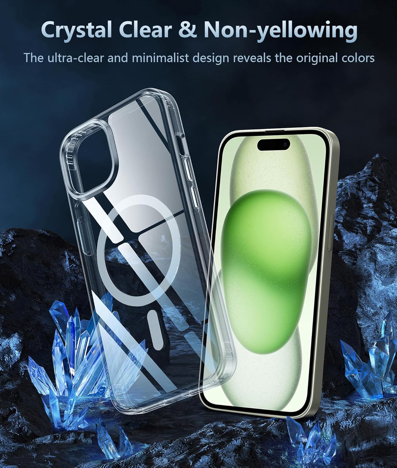 FNTCASE for iPhone 15-Plus Phone Case: Clear Case Military Grade Shockproof Protective Magnetic Cell Phone Cover, Anti Yellowing Scratch-Resistant Drop Proof Phonecase for iPhone 15-Plus 5G 6.7 inch