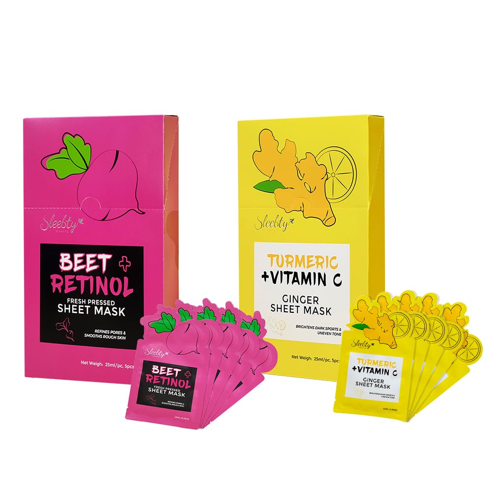 Beet Vitamin A  Turmeric Facial Sheet Masks For Skin care,Beauty,for All Skin Types,Helps Anti Wrinkles, Smooths,and Moisturizing Skincare (10-Packs)