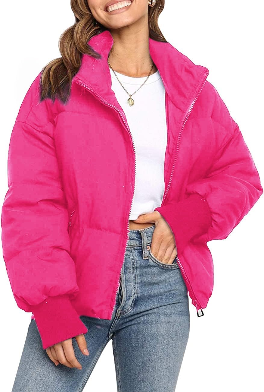 Girls Winter Long Sleeve Full Zipper Oversized Baggy Puffer Bubble Short Down Jacket Coat