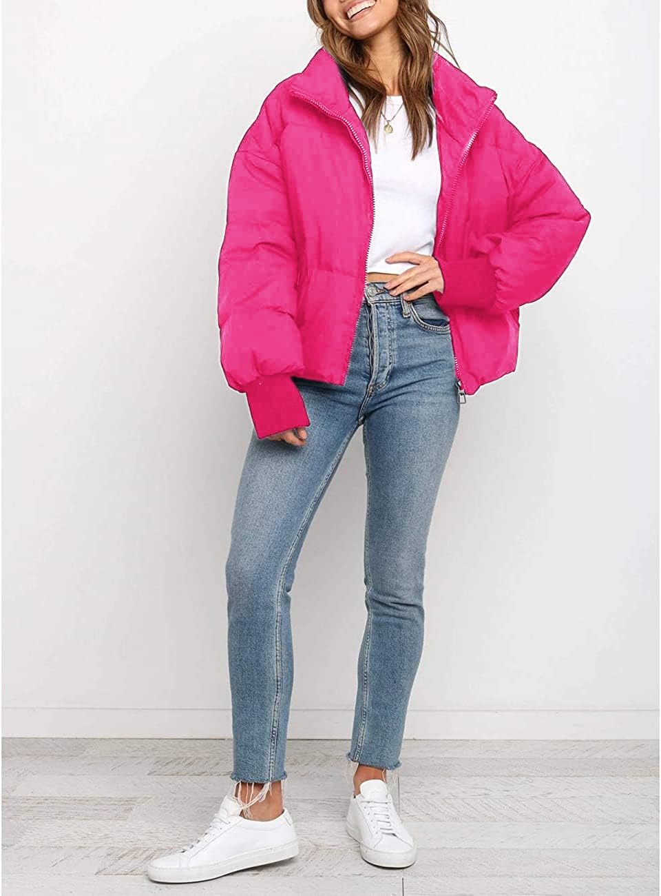 Girls Winter Long Sleeve Full Zipper Oversized Baggy Puffer Bubble Short Down Jacket Coat · v2