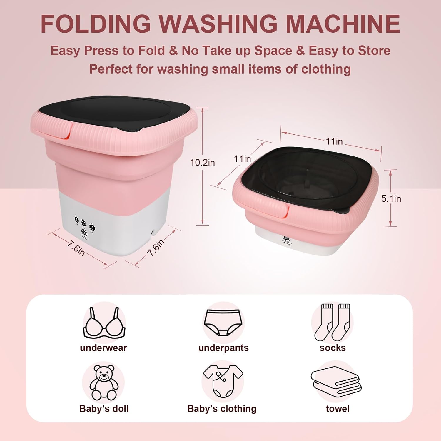 Mini Portable Washer Washing Machine and Dryer 6.5L Small Washing Machine Protable Foldable Laundry Washer Machine Safe water  Save Energy Mini Travel Laundry for Apartments, Dorm, Camping, RV(Pink) · v2