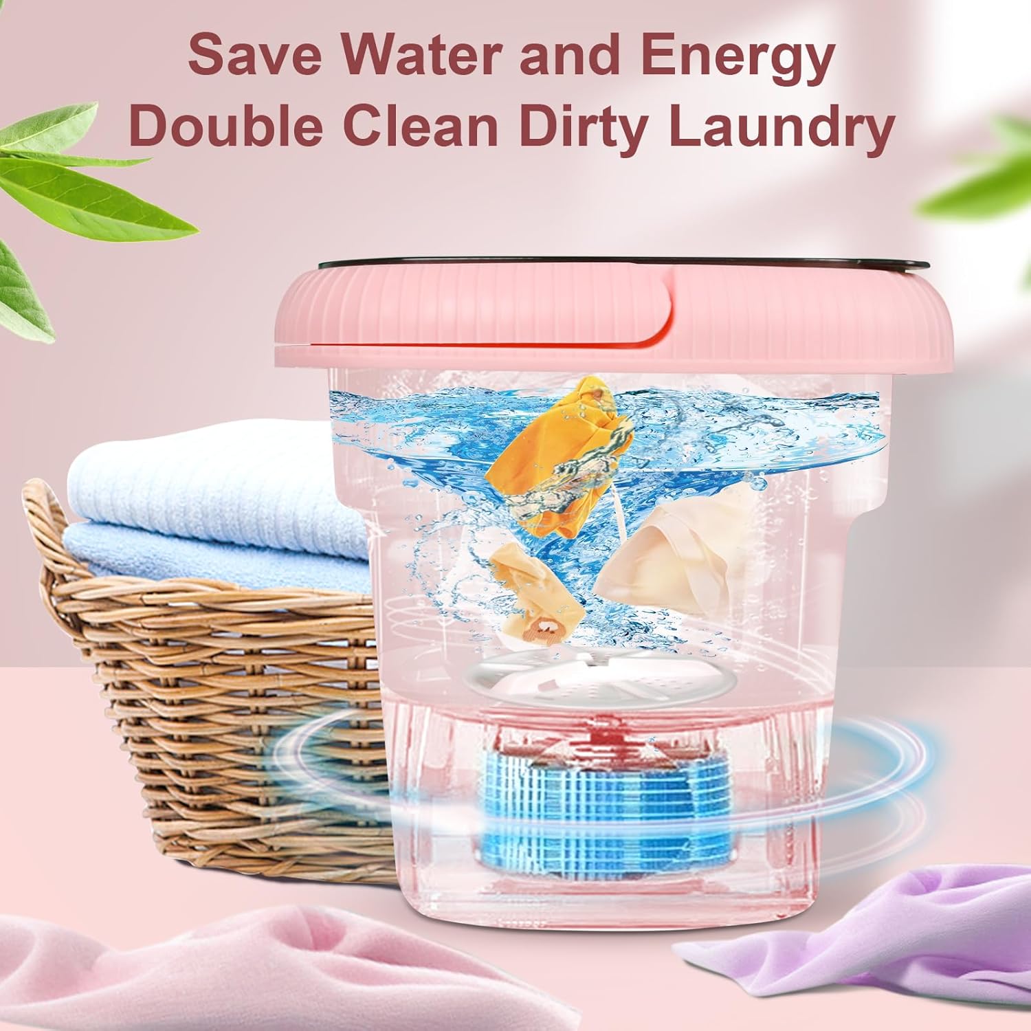 Mini Portable Washer Washing Machine and Dryer 6.5L Small Washing Machine Protable Foldable Laundry Washer Machine Safe water  Save Energy Mini Travel Laundry for Apartments, Dorm, Camping, RV(Pink) · v2