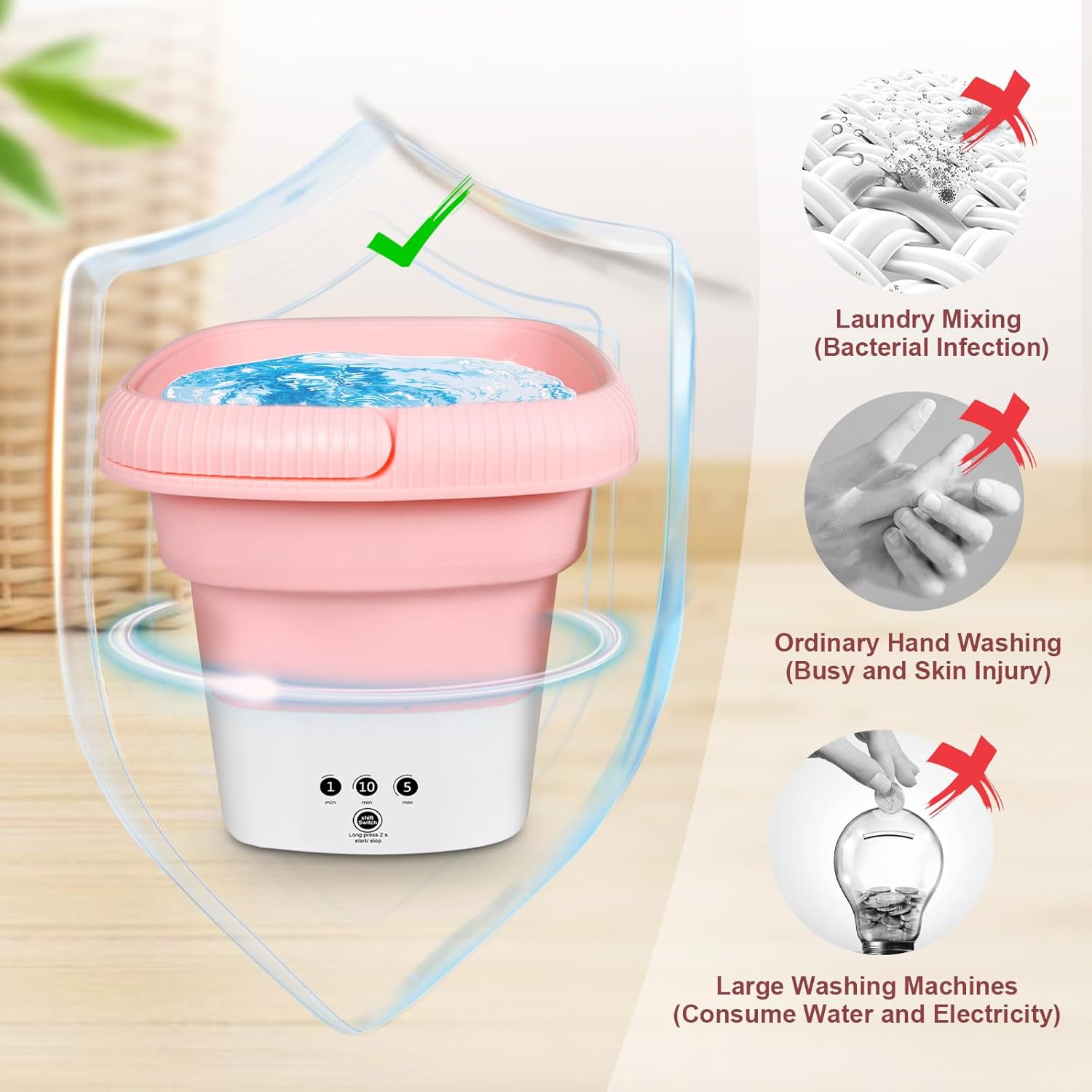 Mini Portable Washer Washing Machine and Dryer 6.5L Small Washing Machine Protable Foldable Laundry Washer Machine Safe water  Save Energy Mini Travel Laundry for Apartments, Dorm, Camping, RV(Pink) · v2