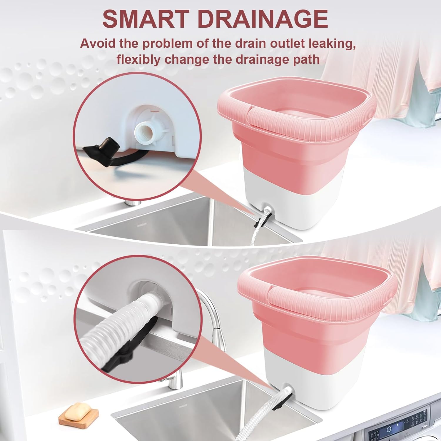 Mini Portable Washer Washing Machine and Dryer 6.5L Small Washing Machine Protable Foldable Laundry Washer Machine Safe water  Save Energy Mini Travel Laundry for Apartments, Dorm, Camping, RV(Pink) · v2