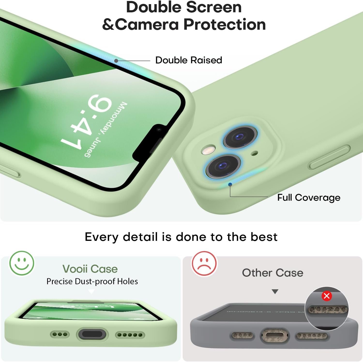Vooii Compatible with iPhone 13 Case, Liquid Silicone Upgrade [Camera Protection] [Soft Anti-Scratch Microfiber Lining] Shockproof Phone Case for iPhone 13 6.1 inch - Matcha · v2