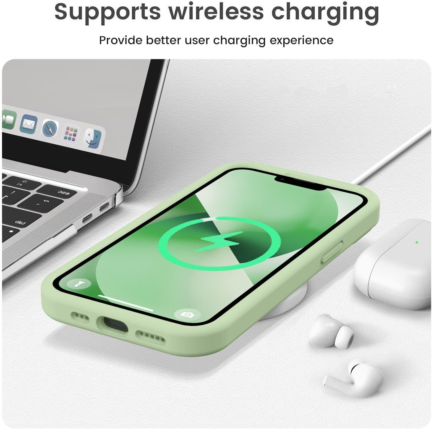 Vooii Compatible with iPhone 13 Case, Liquid Silicone Upgrade [Camera Protection] [Soft Anti-Scratch Microfiber Lining] Shockproof Phone Case for iPhone 13 6.1 inch - Matcha · v2