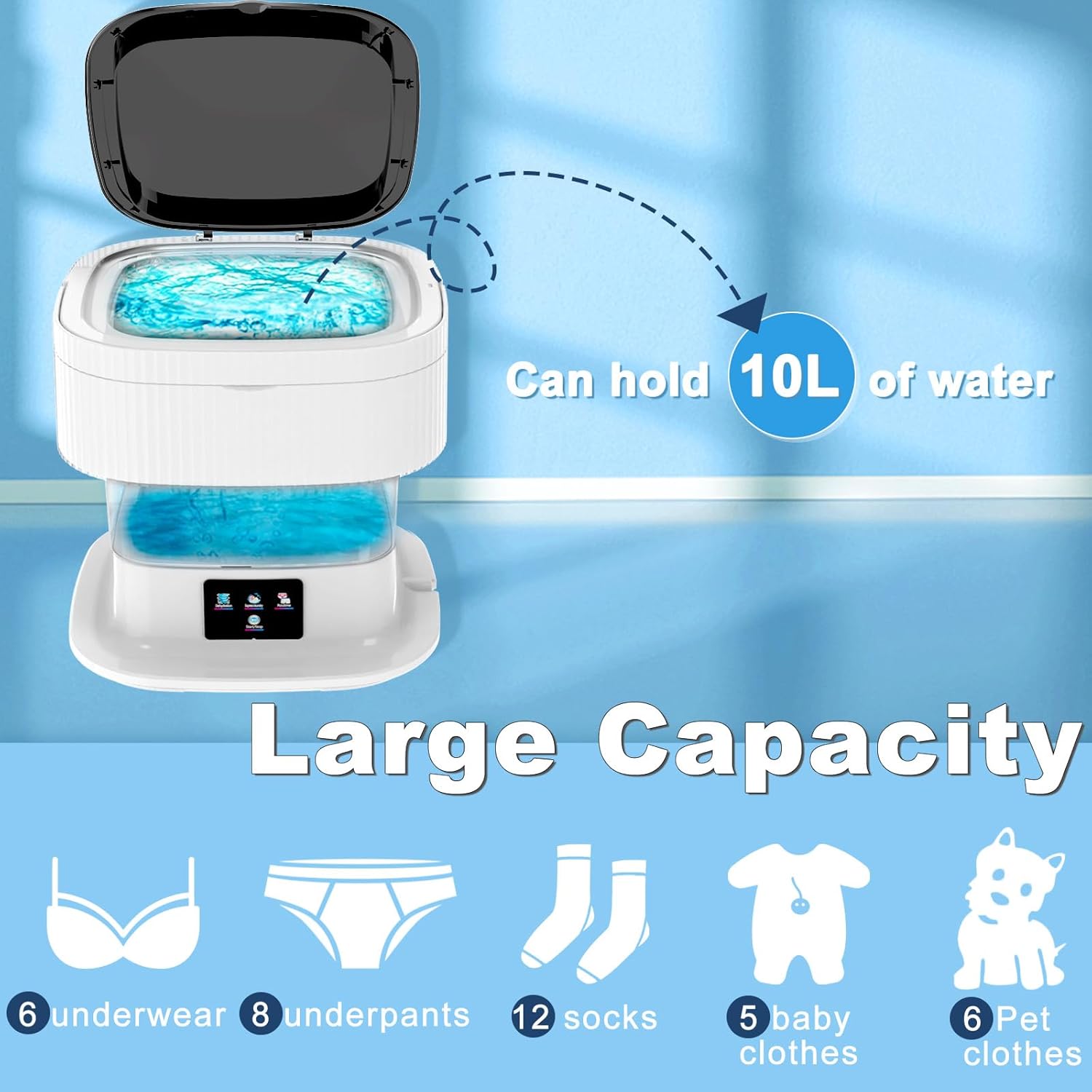 Portable Washing Machine, 10L Mini Washer and Dryer Foldable Washer Machine, Cleaning Small Washer, Bucket Laundry Machine with Deep Cleaning for Baby Clothe, Underwear, Socks, RV · v2