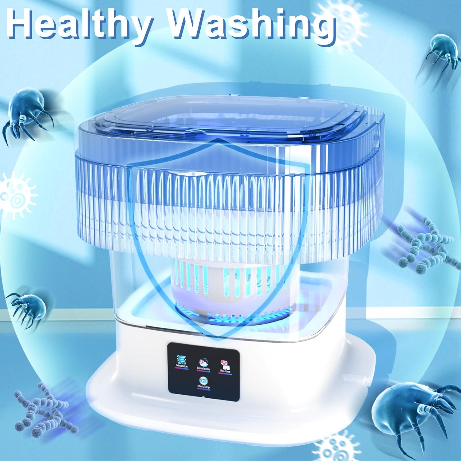 Portable Washing Machine, 10L Mini Washer and Dryer Foldable Washer Machine, Cleaning Small Washer, Bucket Laundry Machine with Deep Cleaning for Baby Clothe, Underwear, Socks, RV · v2