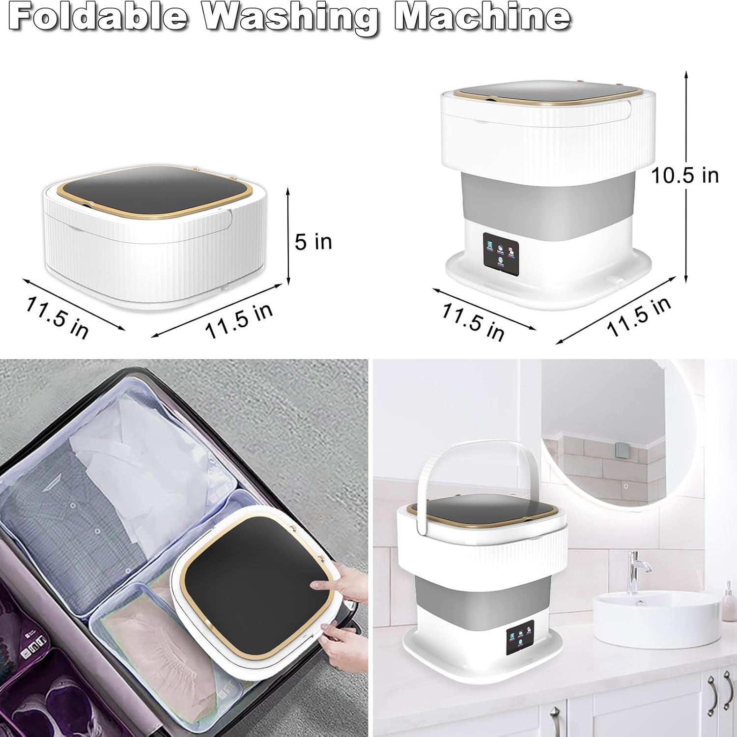 Portable Washing Machine, 10L Mini Washer and Dryer Foldable Washer Machine, Cleaning Small Washer, Bucket Laundry Machine with Deep Cleaning for Baby Clothe, Underwear, Socks, RV · v2