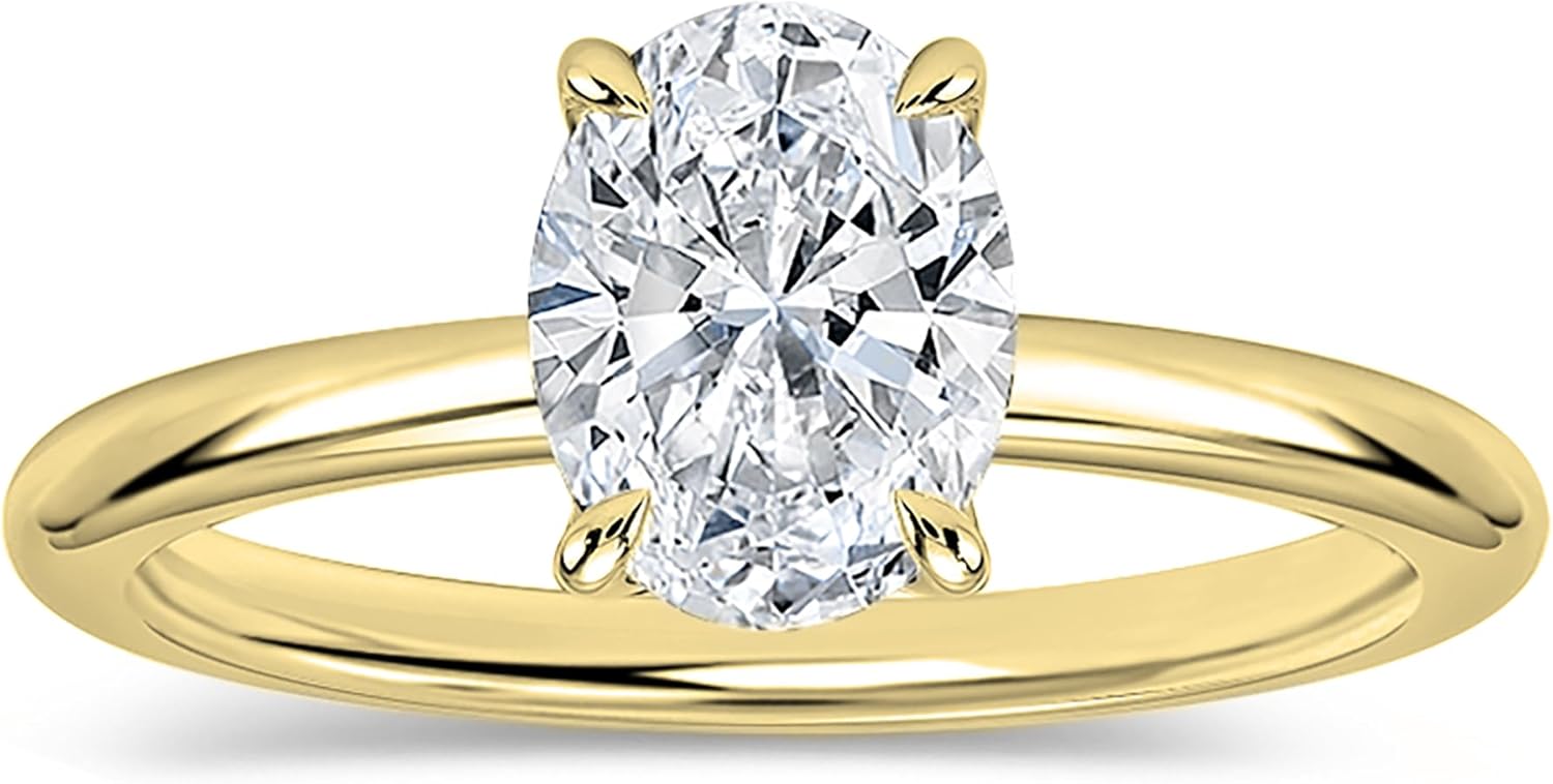 Oval Lab Grown White Diamond Classic Solitaire Engagement Ring for Women in 10K Solid Gold