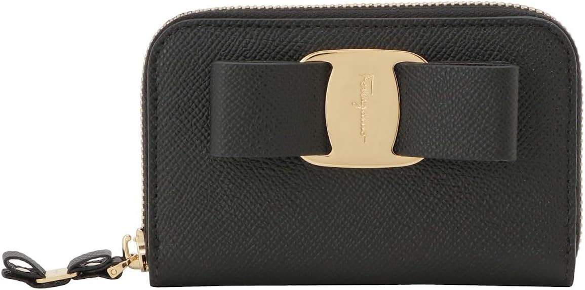 Ferragamo Vara BOW 725290 22D288 028 Womens Coin Case, Round Zip, Card Case, Coin Purse, Leather, Black, Black, ワンサイズ · v4