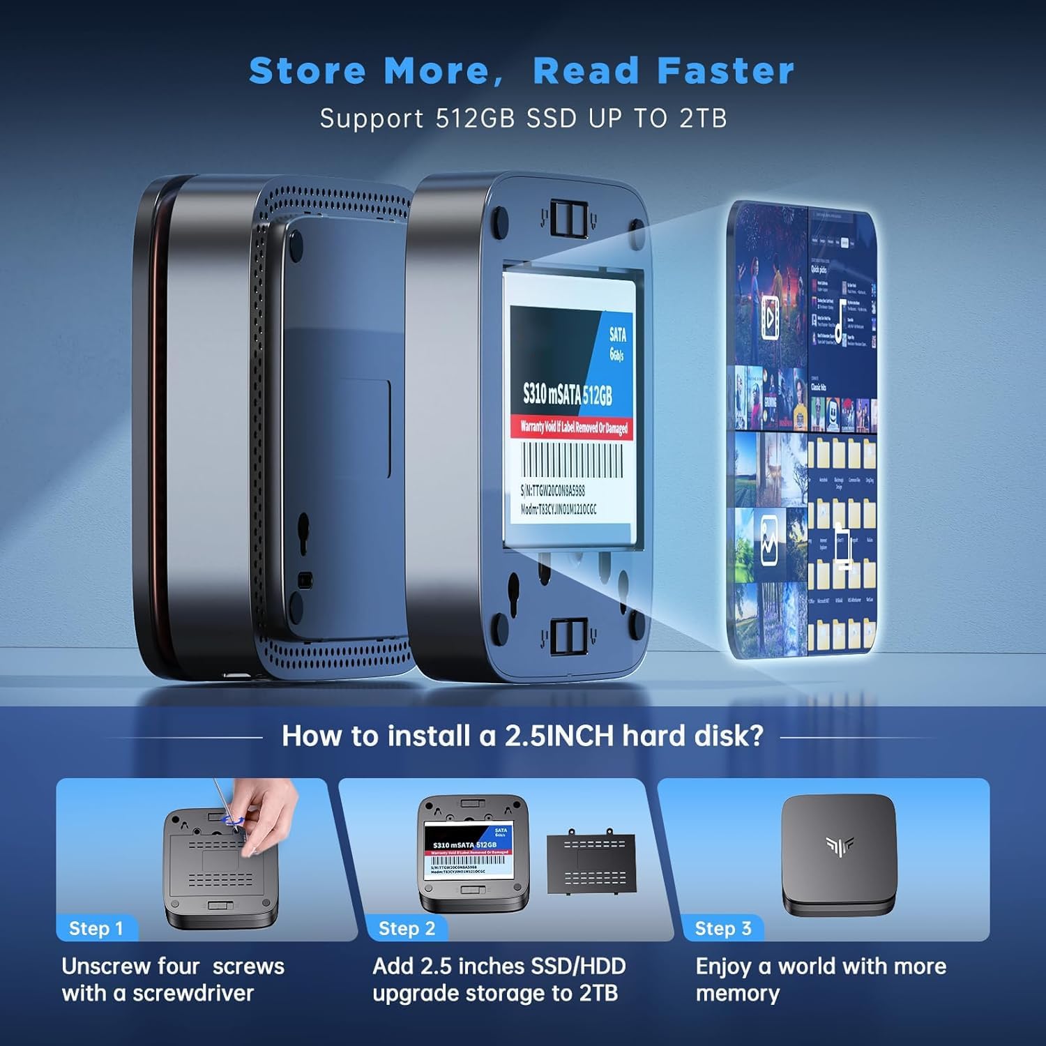 KAMRUI AK1PLUS Mini PC Alder Lake N97(up to 3.60 GHz),16GB RAM 512GB ROM Small Desktop Computer, Mini Computers Support 2.5 SSD (up to 2TB),4K,WiFi 2.4G/5G,BT4.2 on Business Home Office Family-NAS · v6