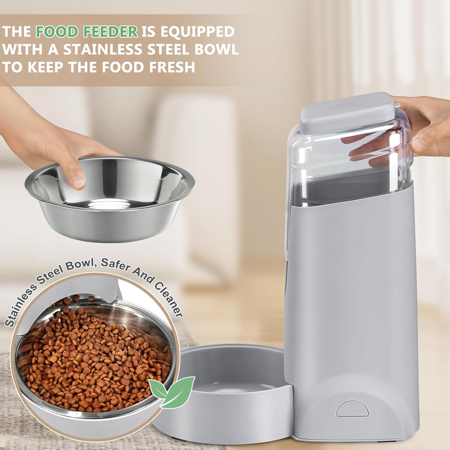 Paquete de 2 comederos automáticos y dispensador de agua para gatos, comederos y bebederos por gravedad para perros, cuencos de autoalimentación para mascotas pequeñas y medianas, cachorros y gatitos (gris)