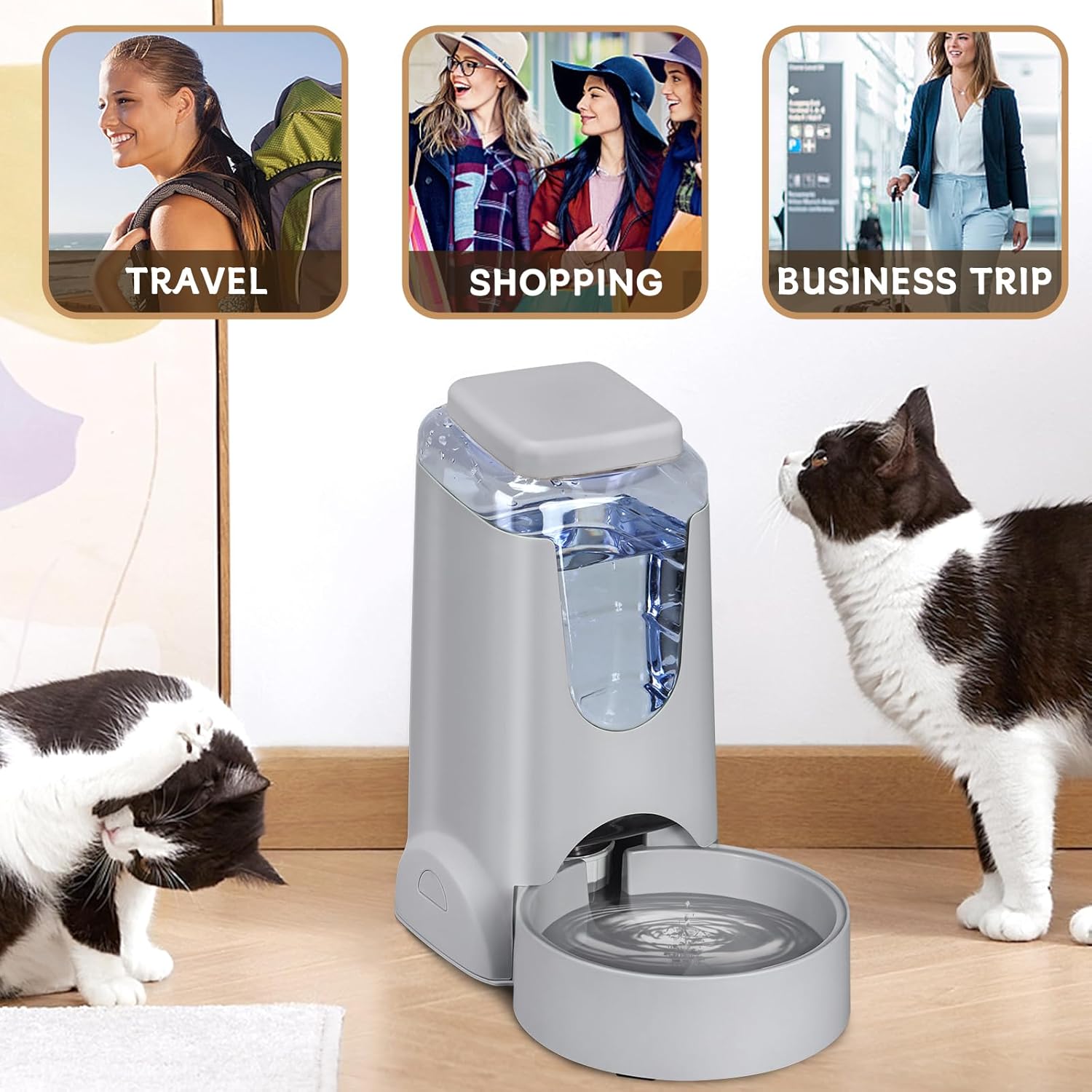 Paquete de 2 comederos automáticos y dispensador de agua para gatos, comederos y bebederos por gravedad para perros, cuencos de autoalimentación para mascotas pequeñas y medianas, cachorros y gatitos (gris)