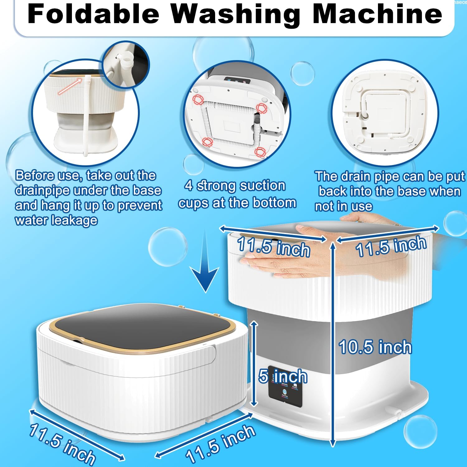 Portable washing machine, Mini foldable washing machine, 9L large capacity, with rotary dryer, for underwear, socks, easy cleaning, baby clothes, suitable for apartment, dormitory, travel (Grey) · v5