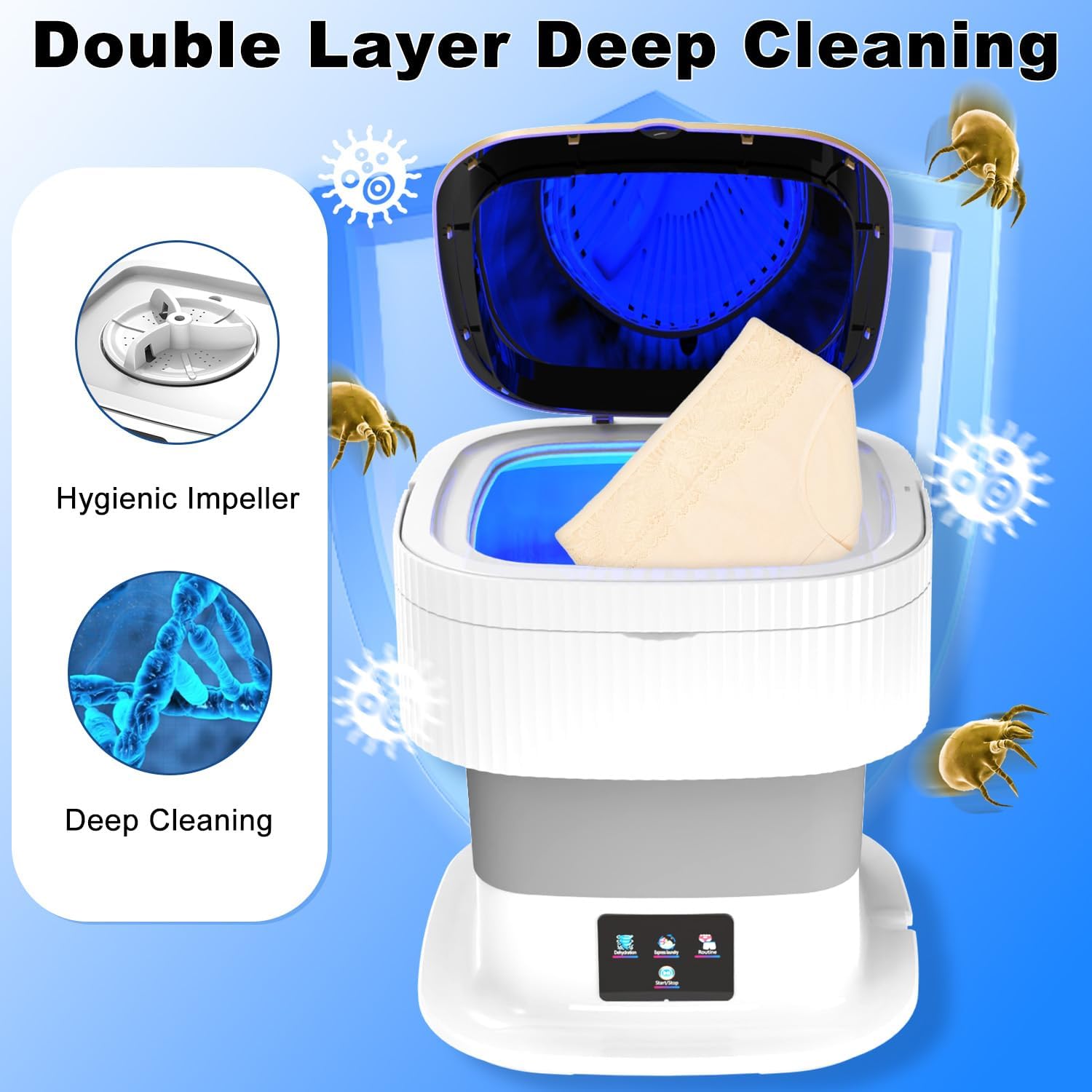 Portable washing machine, Mini foldable washing machine, 9L large capacity, with rotary dryer, for underwear, socks, easy cleaning, baby clothes, suitable for apartment, dormitory, travel (Grey) · v5