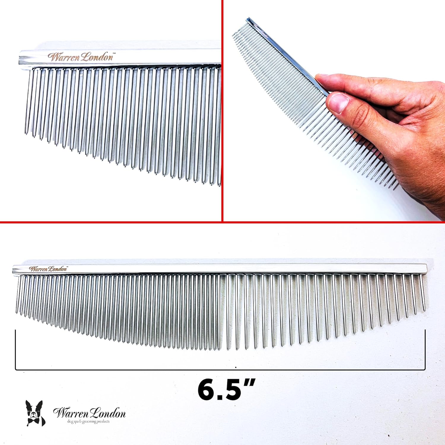 Warren London Copper Crescent Detail Comb for Dogs | 6.5 inches | Comfort Control Durability and Detail for Small Medium and Large Dogs | Ergonomic Dog Cat Grooming Pet Supplies Deshedding Mat Tool · v2