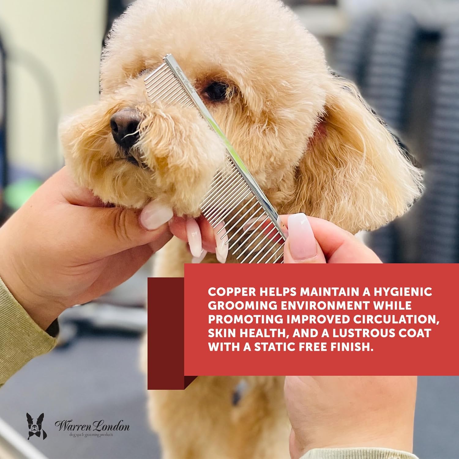 Warren London Copper Crescent Detail Comb for Dogs | 6.5 inches | Comfort Control Durability and Detail for Small Medium and Large Dogs | Ergonomic Dog Cat Grooming Pet Supplies Deshedding Mat Tool · v2