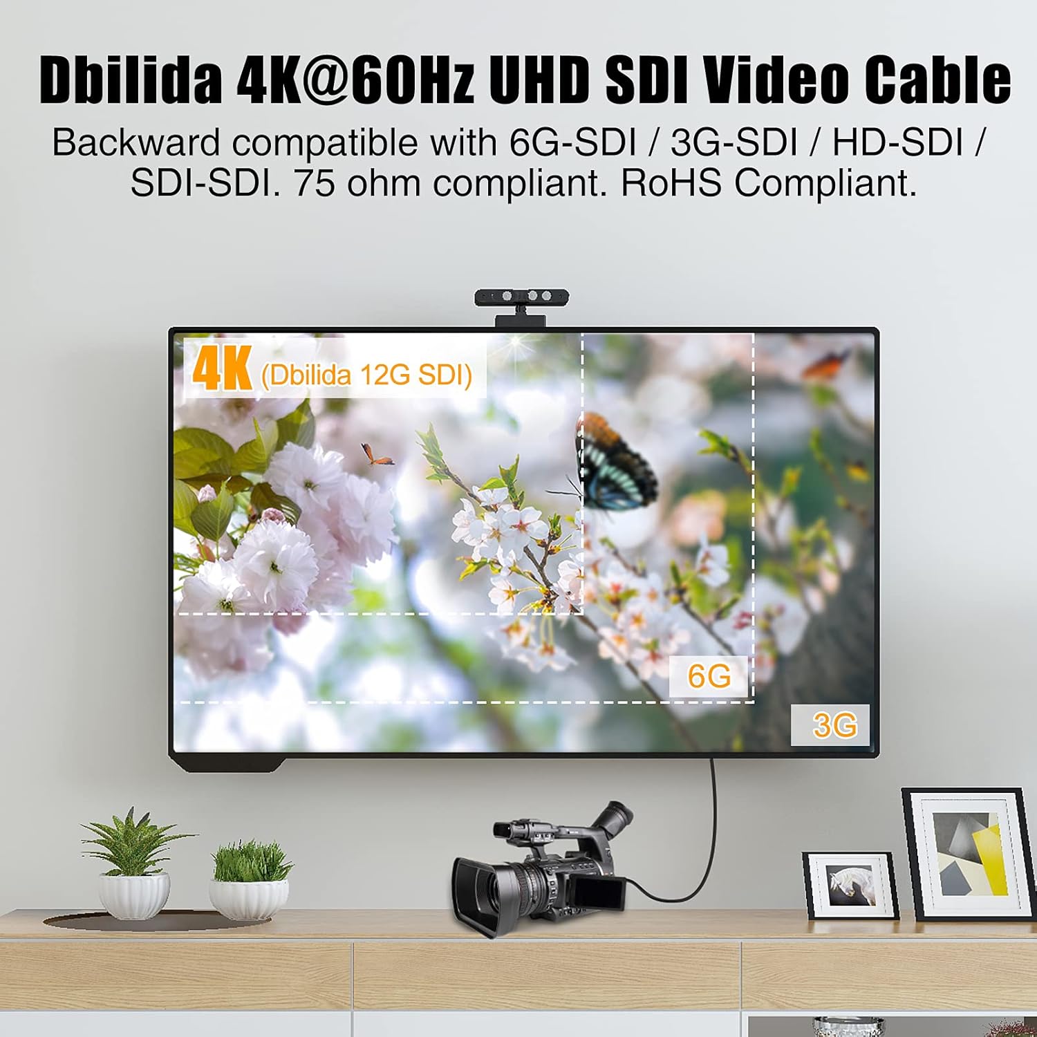 12G SDI Cable 400 ft, 4K@60Hz RG11 SDI Video Cable 75ohm BNC Cable 16AWG Supports 6G/3G-SDI/HD-SDI for Video Security Camera, Blackmagic SDI Converter