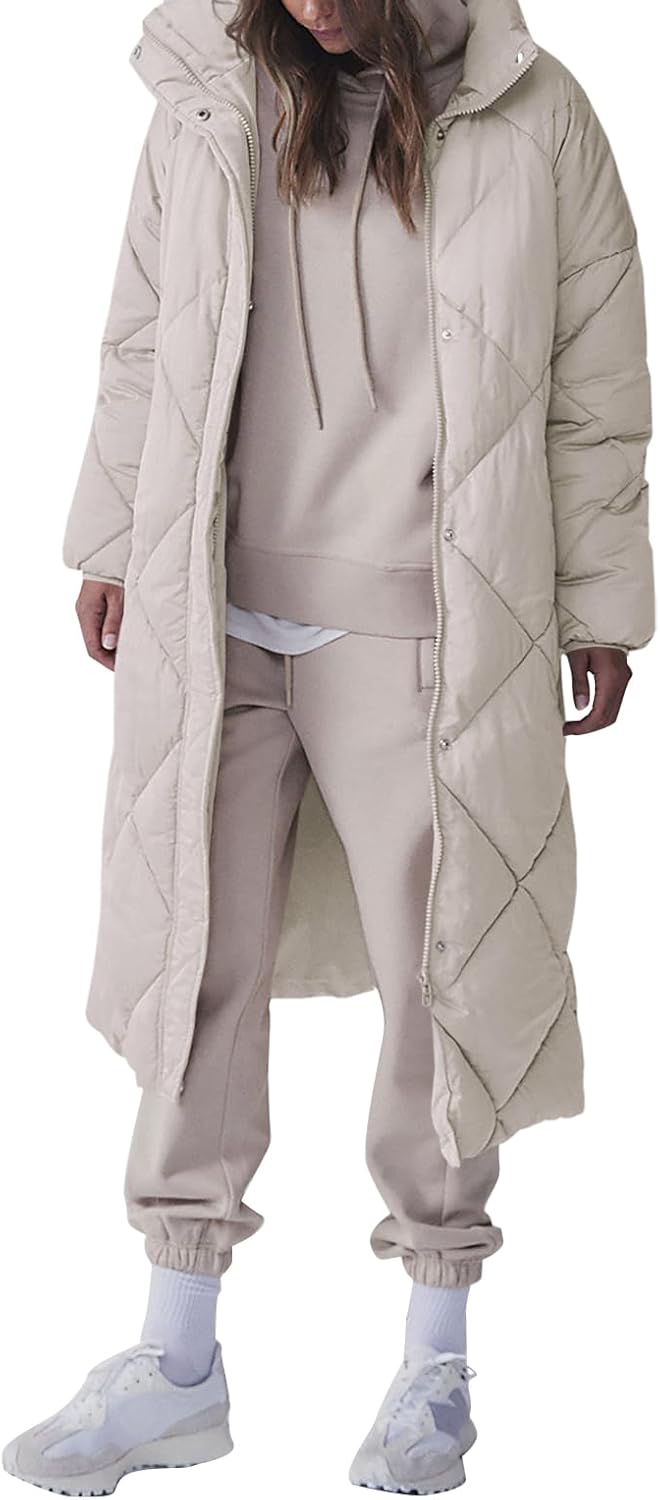 Tankaneo Womens Quilted Puffer Jacket Long Winter Coats Zip Up Baggy Down Outerwear with Pockets · v9