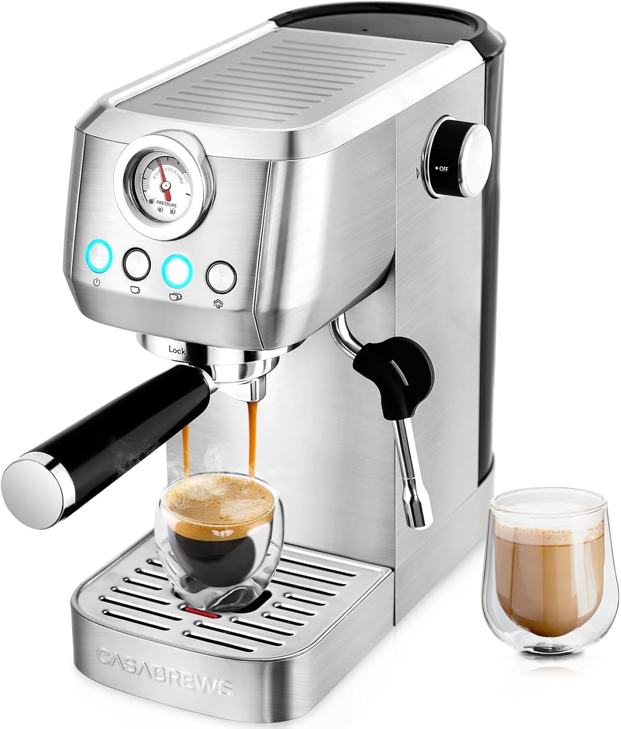เครื่องชงกาแฟเอสเพรสโซ CASABREWS 20 บาร์ เครื่องชงกาแฟระดับมืออาชีพพร้อมเครื่องตีฟองนมไอน้ำ เครื่องชงกาแฟสแตนเลสพร้อมถังน้ำแบบถอดได้สำหรับคาปูชิโน ลาเต้