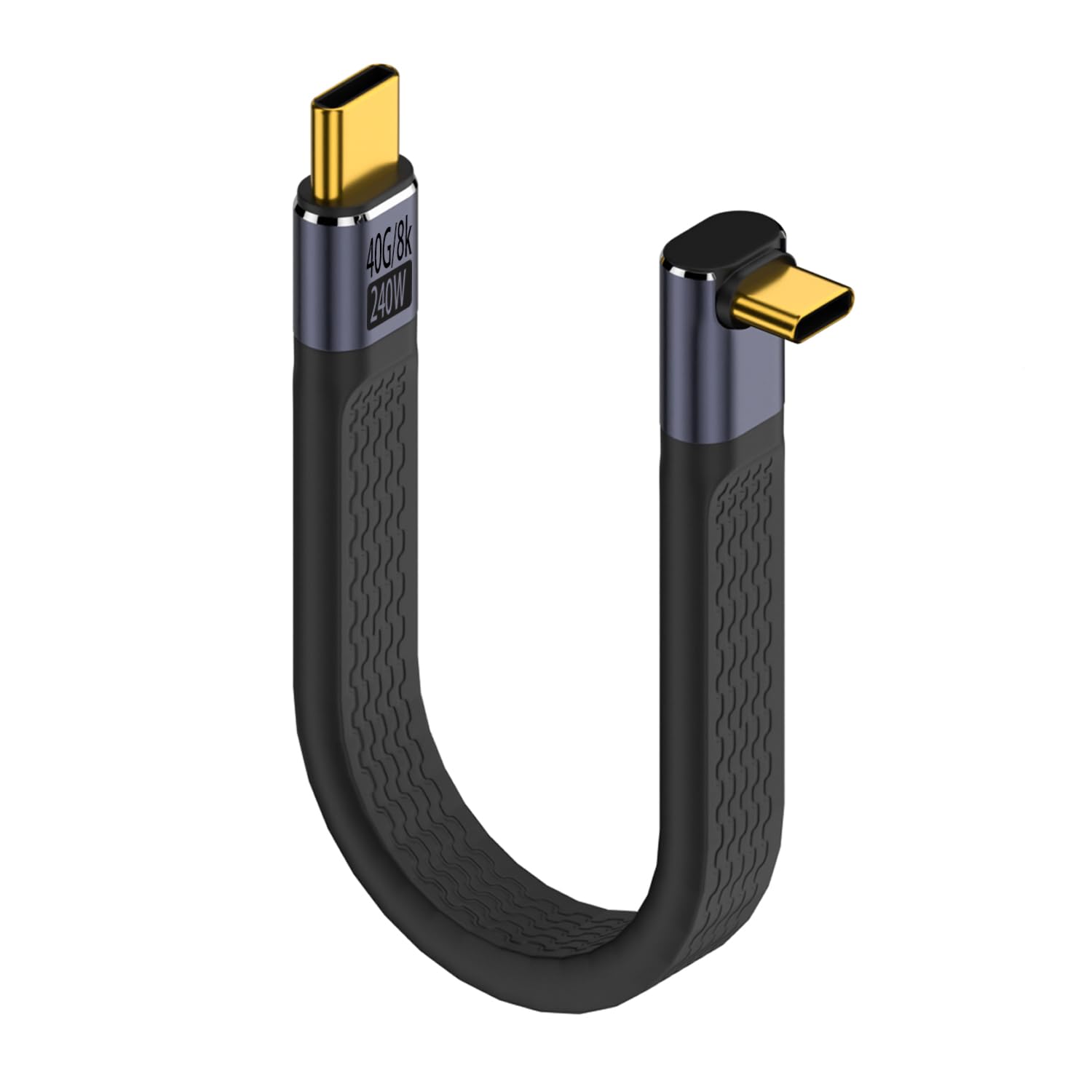 QIANRENON Câble court USB 4,0 C mâle 240 W à angle de 90°, type C, mâle, type C, charge rapide, câble de données souple 40 Gbit/s, pour smartphone Thunderbolt 3/4 Power Bank, 13 cm/5,1 pouces (courbure positive)