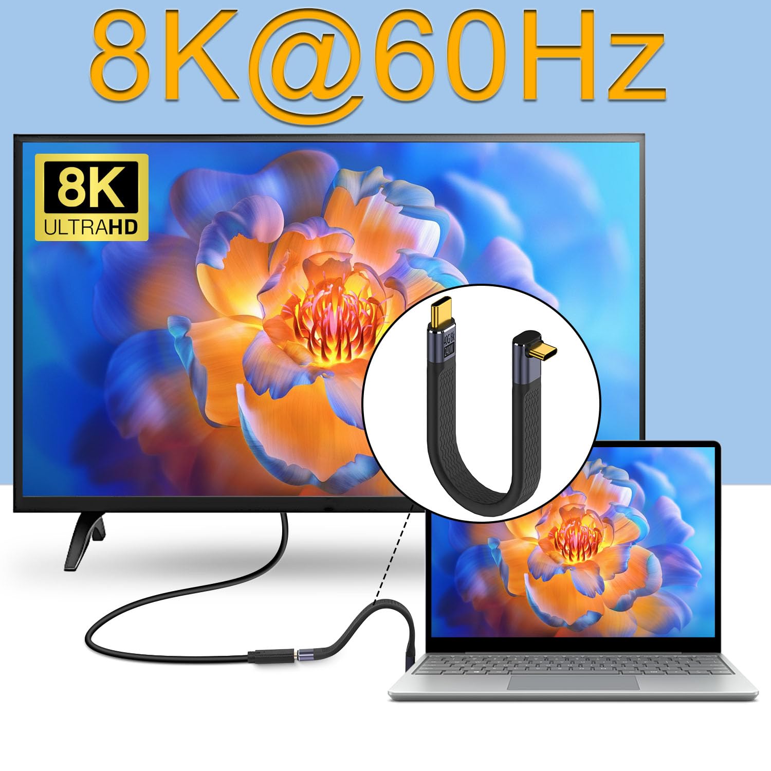 QIANRENON Câble court USB 4,0 C mâle 240 W à angle de 90°, type C, mâle, type C, charge rapide, câble de données souple 40 Gbit/s, pour smartphone Thunderbolt 3/4 Power Bank, 13 cm/5,1 pouces (courbure positive)