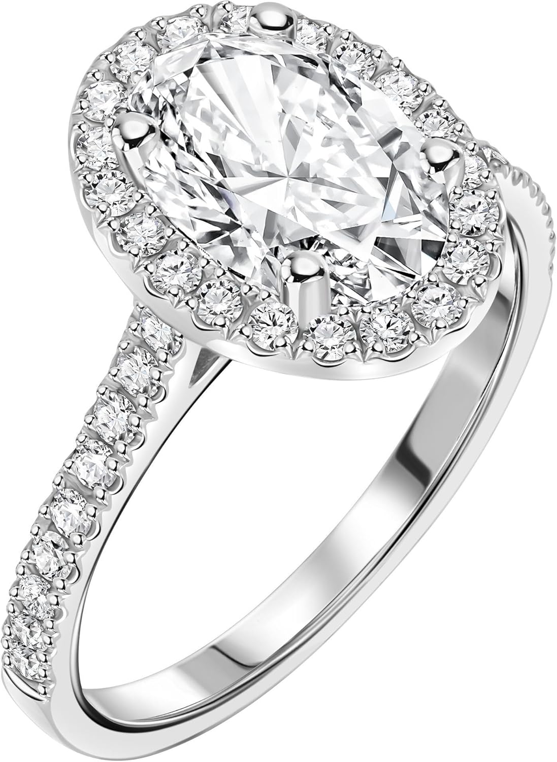 1.25-2.50 Cttw Lab-grown Diamonds and Moissanite oval cut halo engagement ring 14K White Gold (D Color VVS Clarity) Comes With Gift Box · v2