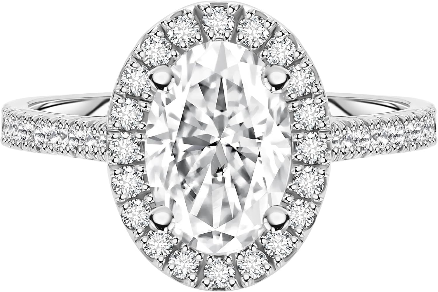 1.25-2.50 Cttw Lab-grown Diamonds and Moissanite oval cut halo engagement ring 14K White Gold (D Color VVS Clarity) Comes With Gift Box · v2